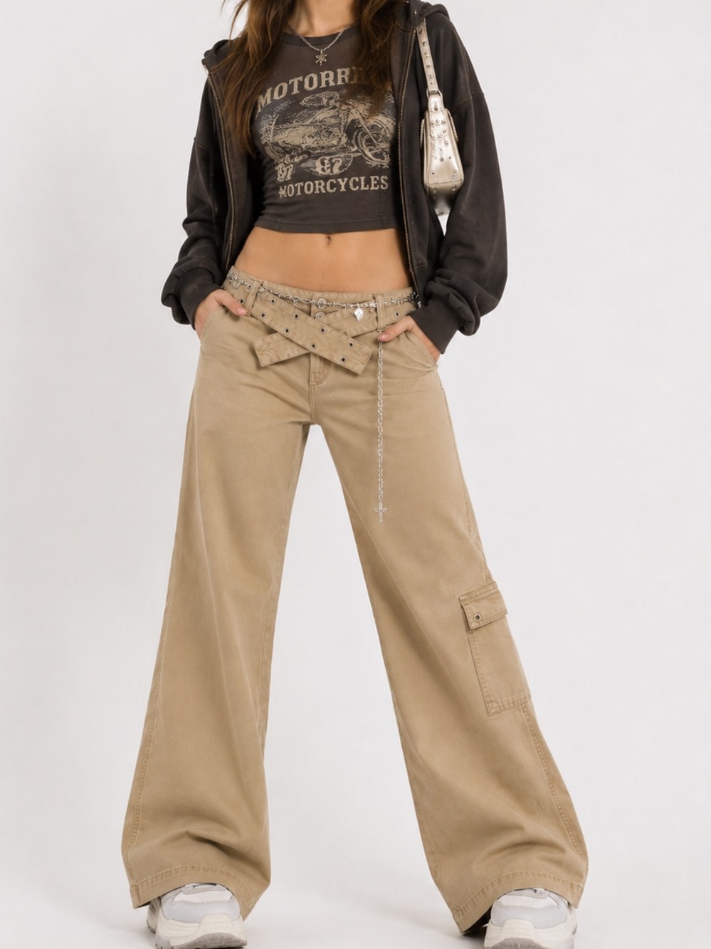Vintage BCBGMAXAZRIA Jeans Low-Rise Cargo Flare Pants waste, 28